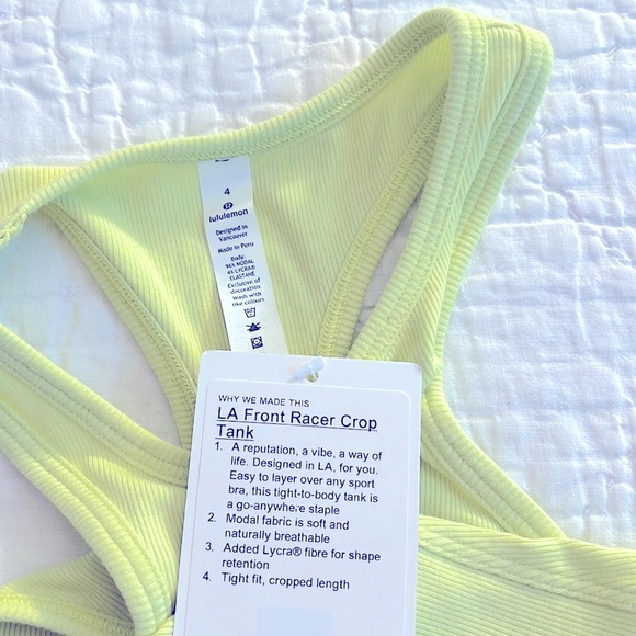 NWT Lululemon LA Front Racer Crop Tank
Lemon Vibe - Picture 3 of 7